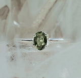 Faceted Moldavite Ring in .925 Sterling Silver (Size 6.5)