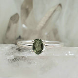 Faceted Moldavite Ring in .925 Sterling Silver (Size 6.5)