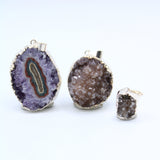 Silver Plated Amethyst Druzy Pendants