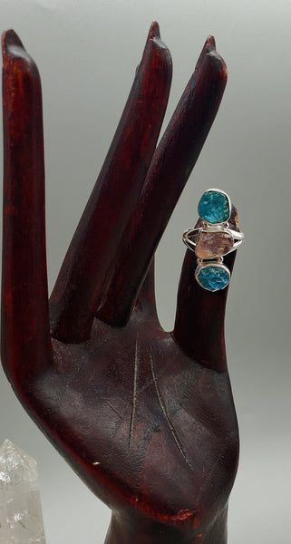 Apatite and Rose Quartz Sterling Silver Ring