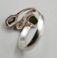 Faceted Moldavite Ring in .925 Sterling Silver (Size 6)