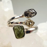 Faceted Moldavite Ring in .925 Sterling Silver (Size 6)