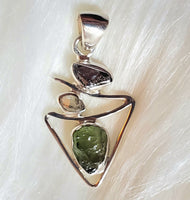 Rough Moldavite, Pakimer Diamond and Meteorite Pendant in .925