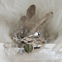 Faceted Moldavite Ring in .925 Sterling Silver (Size 6)