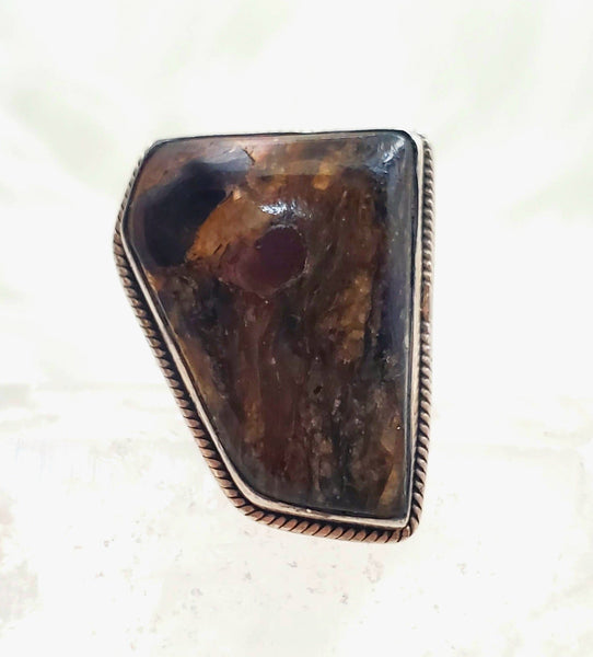 Canadian Staurolite And Garnet Ring in .925 Sterling Silver (size 7.75)
