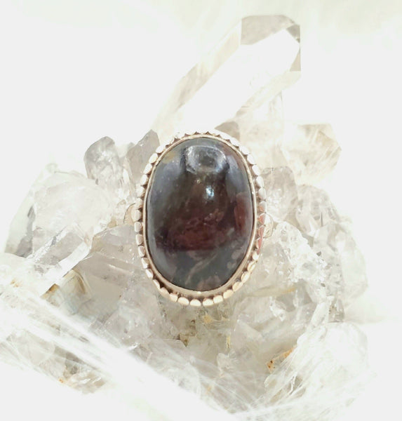 Canadian Staurolite And Garnet Ring in .925 Sterling Silver (size 7)