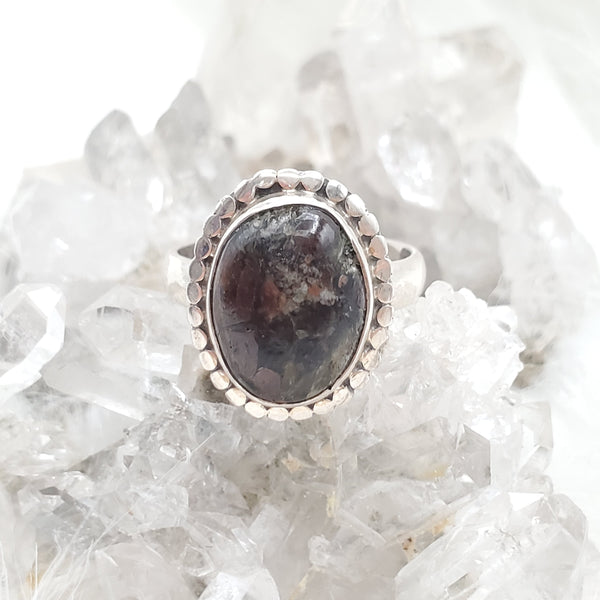 Canadian Staurolite And Garnet Ring in .925 Sterling Silver (size 5.75)