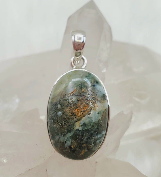 Epidote in Quartz Pendant .925 Stirling Silver
