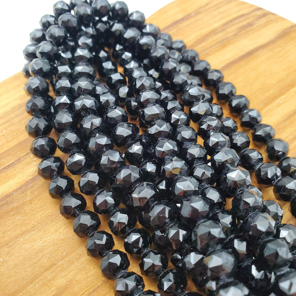(8mm) Faceted, Black Crystal Bead Strand