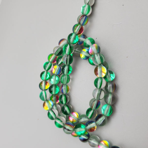 Green Aura Glass (6mm) Round Bead Strand