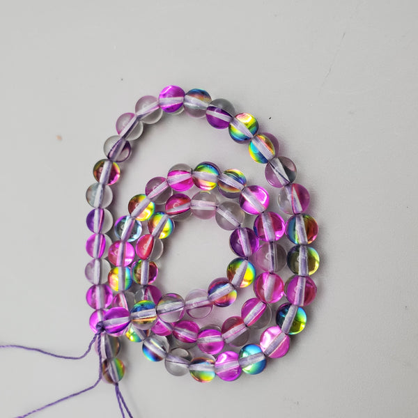 Purple Aura Glass (6mm) Round Bead Strand