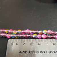 Pink Aura Glass (6mm) Round Bead Strand