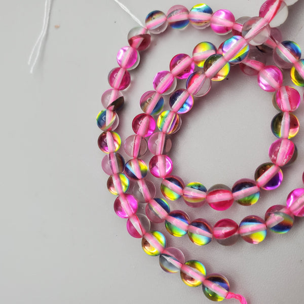 Pink Aura Glass (6mm) Round Bead Strand