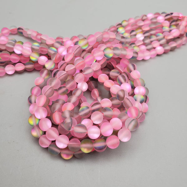 Matte Pink Aura Glass (6mm) Round Bead Strand
