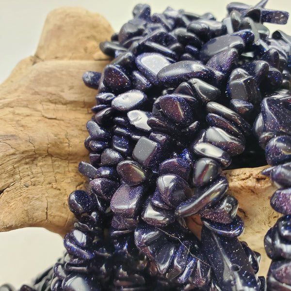 Blue Goldstone Chip Bead, Loop Strand