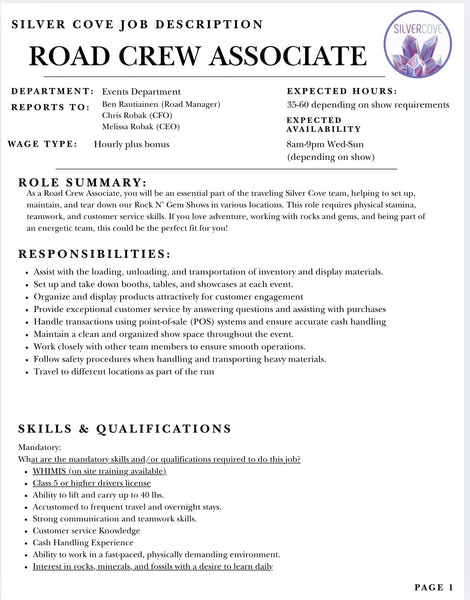 Road Crew Job