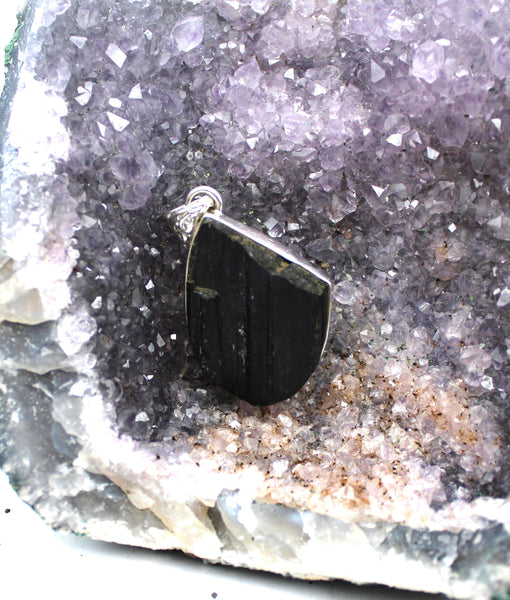 Black Tourmaline Pendant Sterling Silver