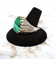 Malachite Sterling Silver Ring (Size 14.75)
