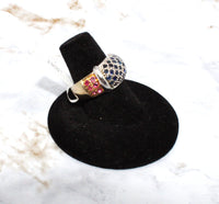 Ruby & Sapphire Gold Plated Sterling Silver Ring (Size 7)