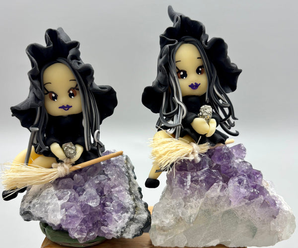 Hand Crafted Witch Figure On Amethyst Base