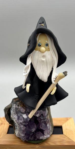 Hand Crafted Wizard Figure On Amethyst Base