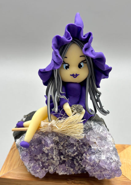 Hand Crafted Witch Figure On Amethyst Base