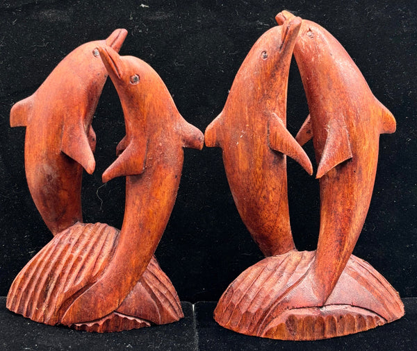 Red Dolphin Teak  Wood Carving