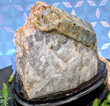 Aquamarine In Quartz Matrix on Wooden Base