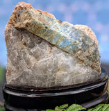 Aquamarine In Quartz Matrix on Wooden Base
