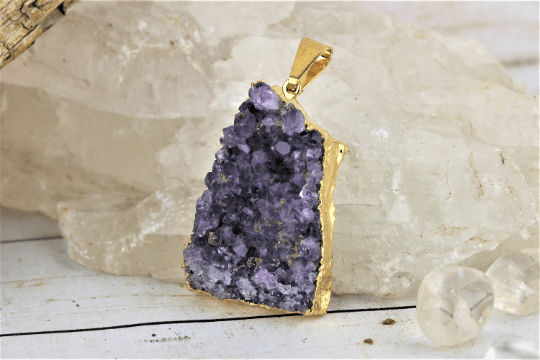 Gold Amethyst Cluster Pendant