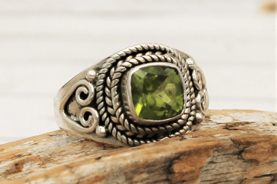 Faceted Peridot Ring, Size 8