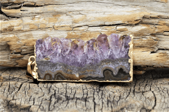 Raw Amethyst Slice Pendants (Gold Foil Dipped)