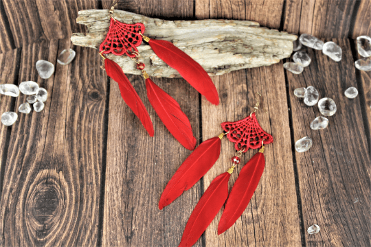 Feather Earrings (red)