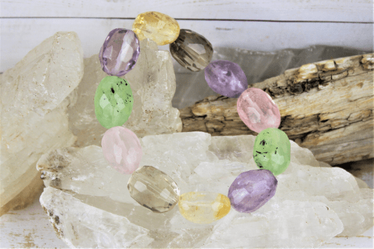 Prehnite, Amethyst, Rose Quartz, Smoky Quartz, Citrine Bracelet