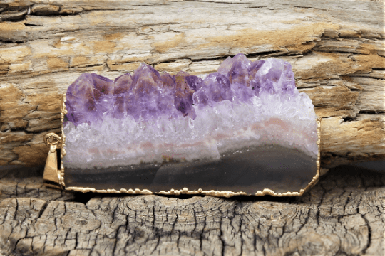 Raw Amethyst Slice Pendants (Gold Foil Dipped)