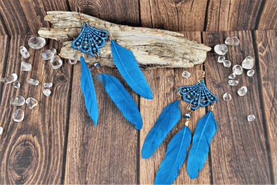 Feather Earrings (blue)