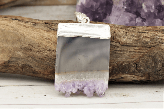 Raw Amethyst Slice Pendant (Silver Foil Dipped)