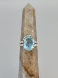 Faceted Aquamarine Sterling Silver Ring Size 9.5