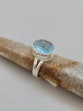Faceted Aquamarine Sterling Silver Ring Size 9.5
