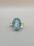 Faceted Aquamarine Sterling Silver Ring Size 9.5
