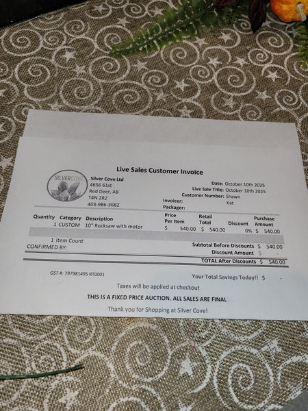 Shawn October 10th Custom Order