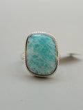 Faceted Amazonite Sterling Silver Ring Size 12