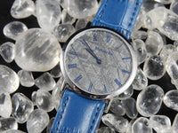 Meteorite & White Sapphire Watch with Blue strap