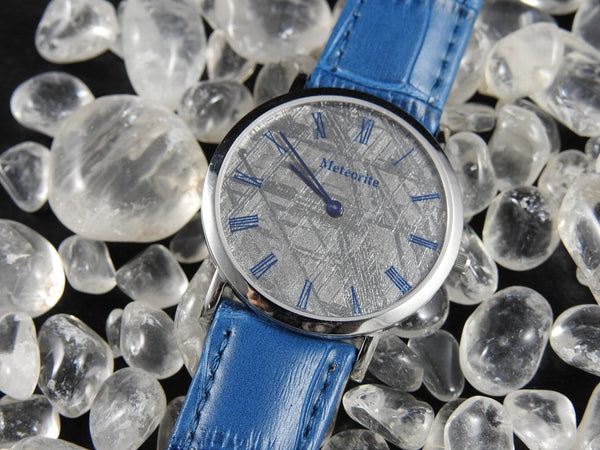 Meteorite & White Sapphire Watch with Blue strap