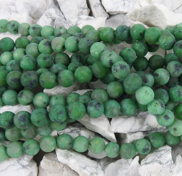 Green Enhanced Kiwi Stone Matte Bead Strand