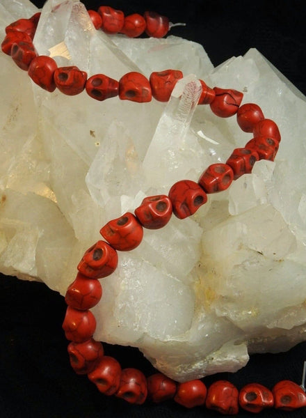 Red Magnesite Skull Bead Strand (Dyed)