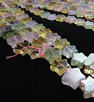 Prehnite, Amethyst, Rose Quartz, and Citrine star-shaped bead strand