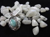 Larimar pendant in Sterling Silver on Moonstone