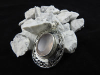 Rose Quartz in sterling silver pendant close up