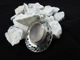 Rose Quartz in sterling silver pendant close up